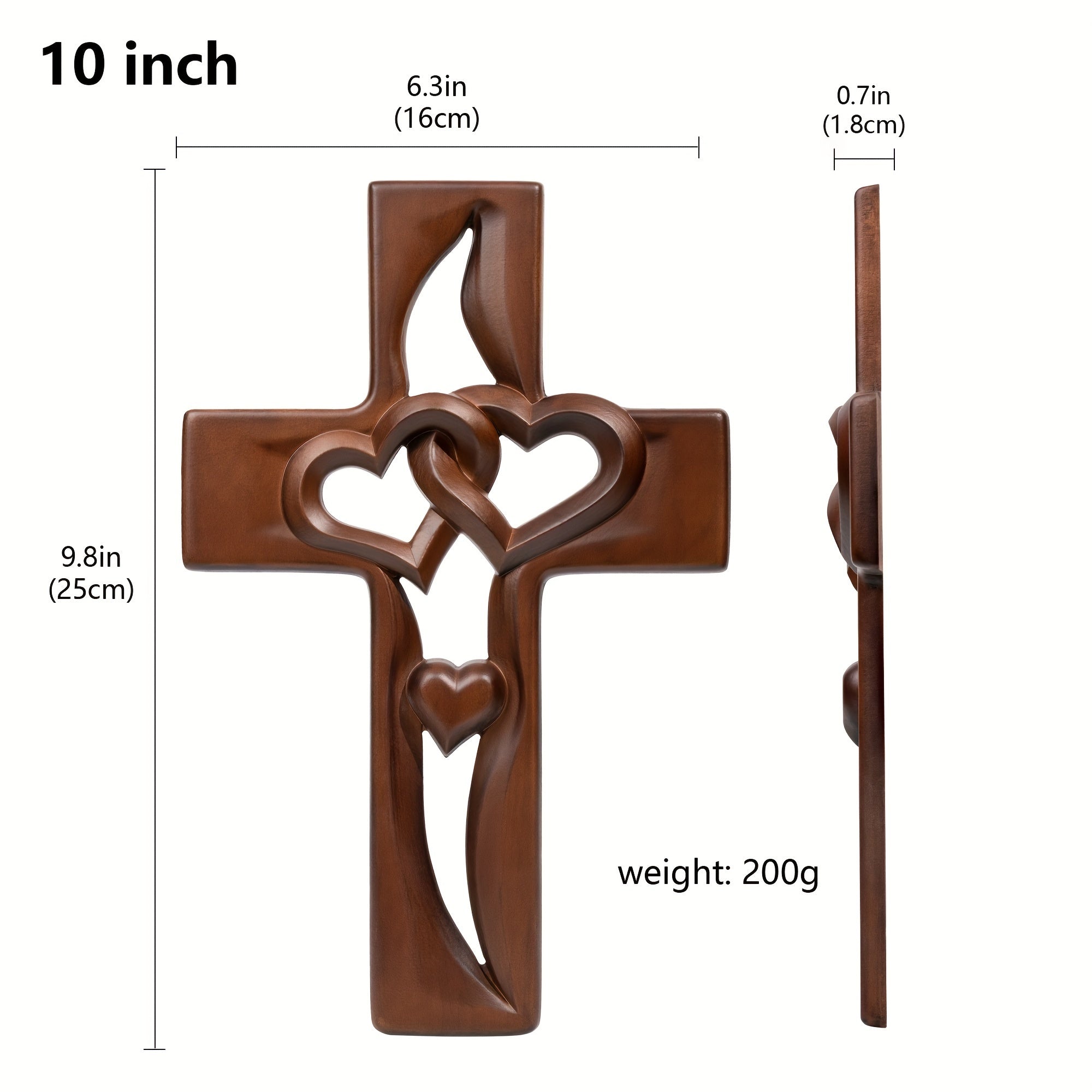 1pc Elegant European Beech Wood Cross with Intertwined Hearts - 10 Inch, Perfect for Living Room, Porch Decor | Ideal Gift for Couples, Weddings & Valentine's Day | Indoor Love-Themed Wall Art, Home Decor