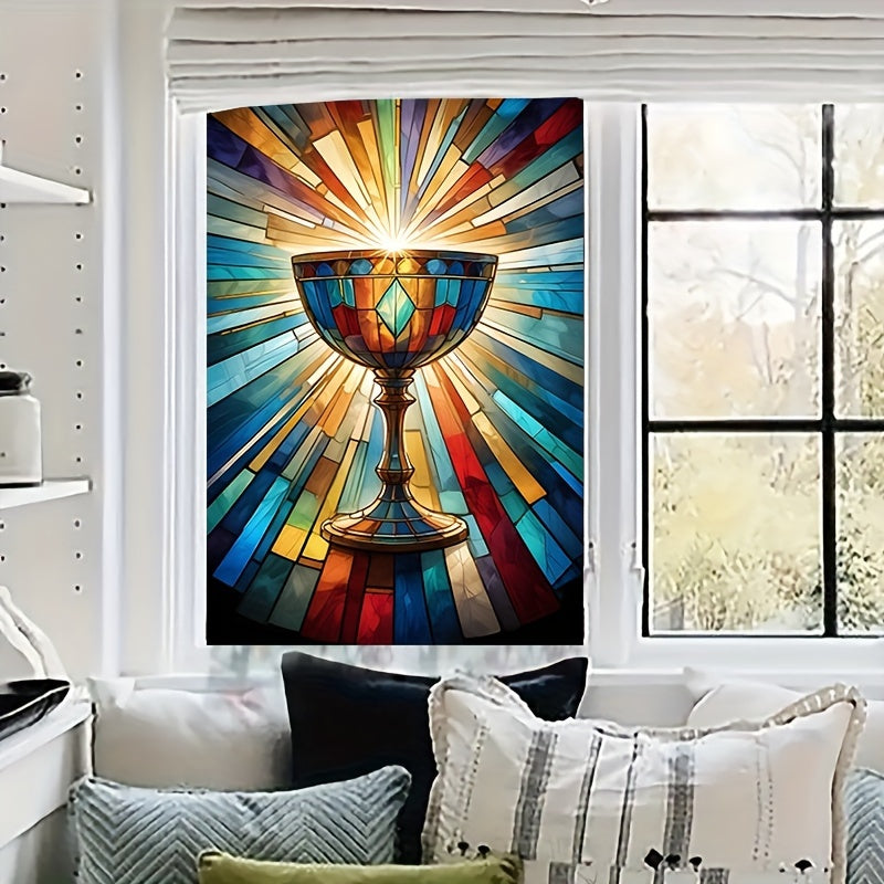 A Piece of Colorful Vintage Window Glass Static Sticker, Removable Window Privacy Color Decorative Film, Suitable for Home Office, Perfect for Beautiful Decoration Scrapbooking And DIY Crafts (No Glue Required) Holy Grail Figure Glass Film