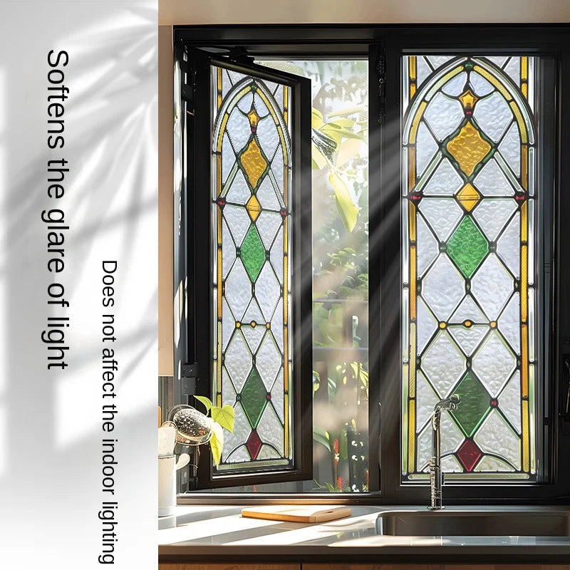 Stained Glass Film American Retro European Electrostatic Frosted Glass Sticker Window Film Window Sticker Stained Glass