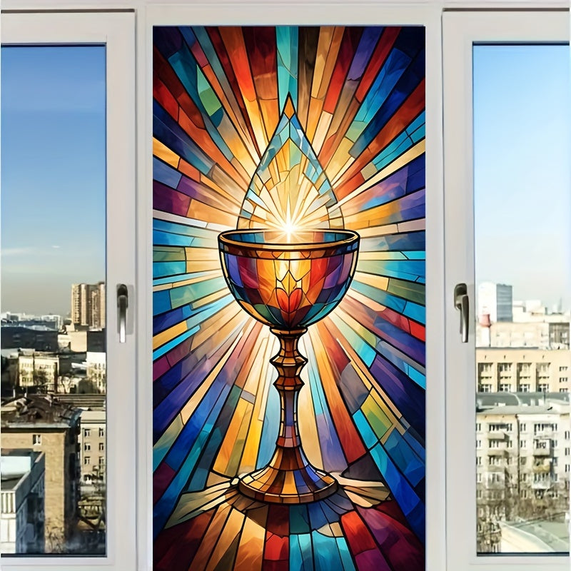 A Piece of Colorful Vintage Window Glass Static Sticker, Removable Window Privacy Color Decorative Film, Suitable for Home Office, Perfect for Beautiful Decoration Scrapbooking And DIY Crafts (No Glue Required) Holy Grail Figure Glass Film