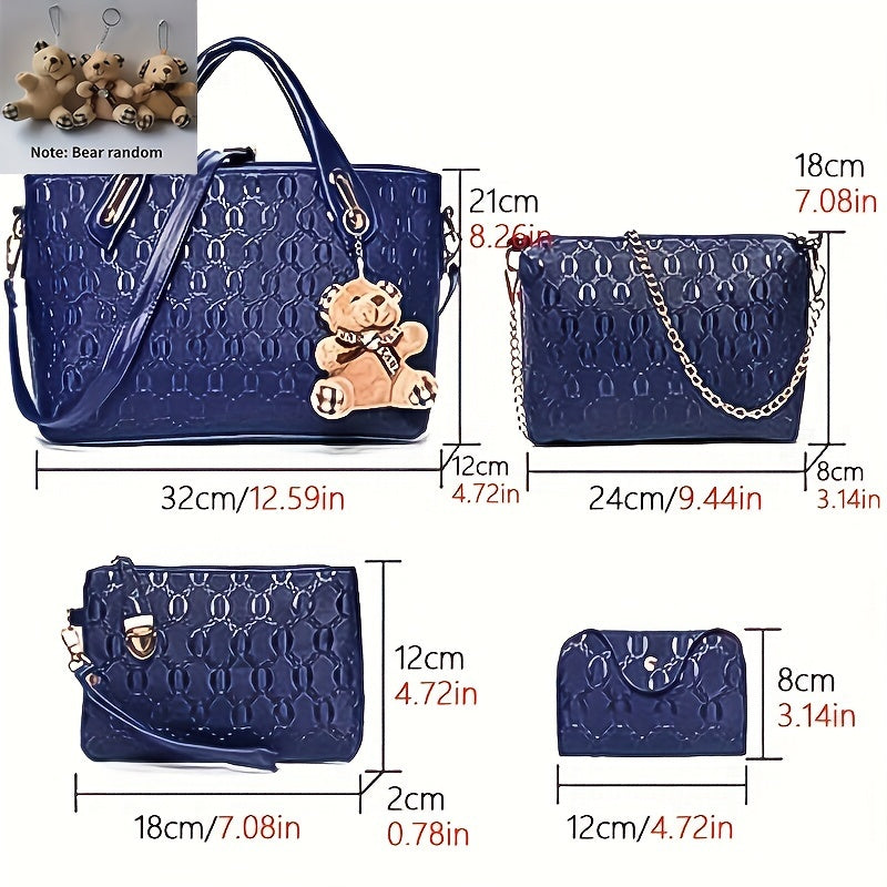Conjunto De 4 Bolsos Clásicos De Colores Sólidos: Bolso De Hombro Versátil Y De Moda & Bolso De Cadena Cuadrado, Pequeño Bolso De Mano Y Portatarjetas De Crédito
