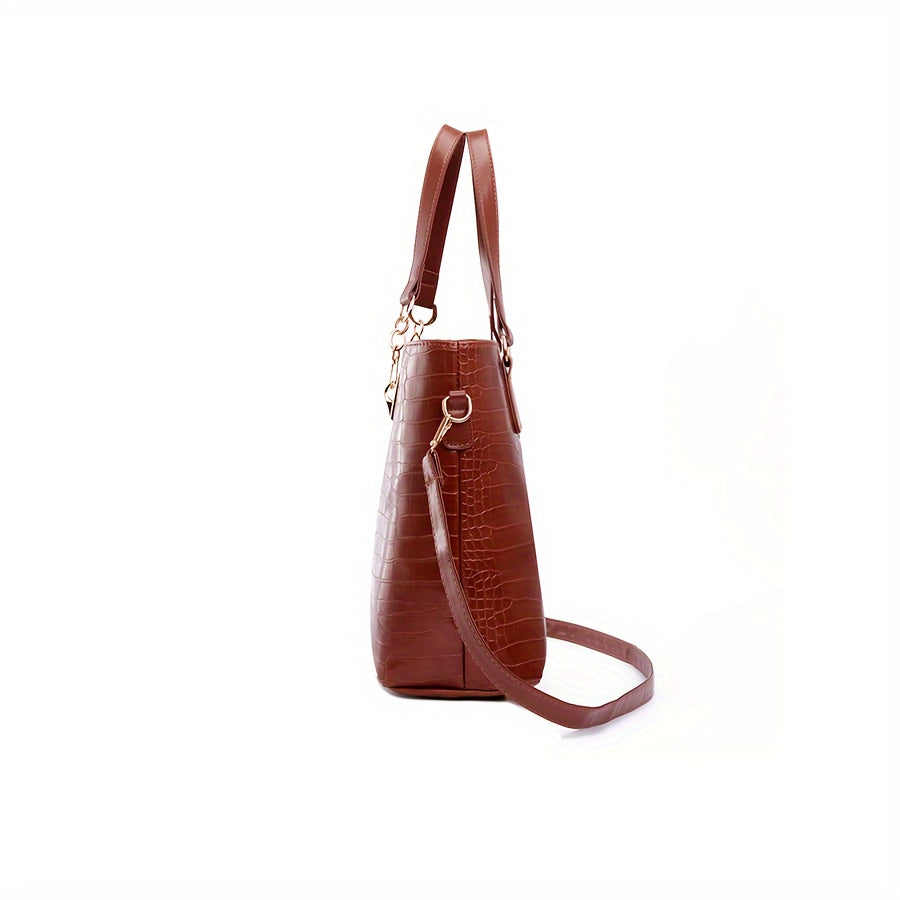 Conjunto De 6 Bolsos Con Estampado De Cocodrilo Para Mujeres, Bolso Tote De Color Sólido Retro Con Bolso De Mano Boston, Bolso Cruzado, Billetera Larga, Clutch De Muñeca, Monedero Y Llavero