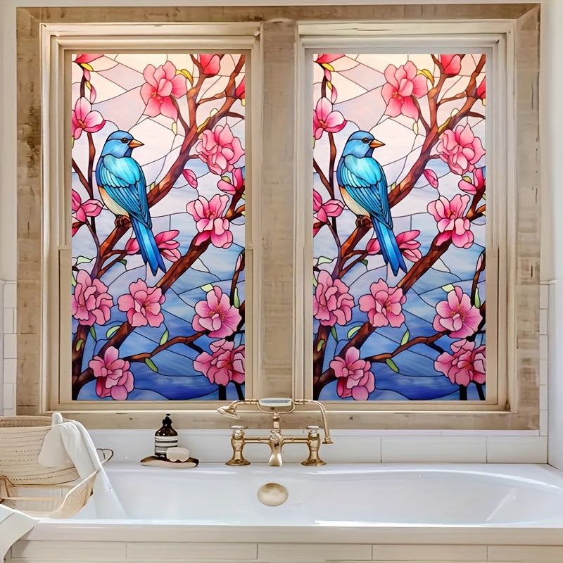 Vitral Colorido con Flores y Pájaros - Decoración para Hogar y Oficina