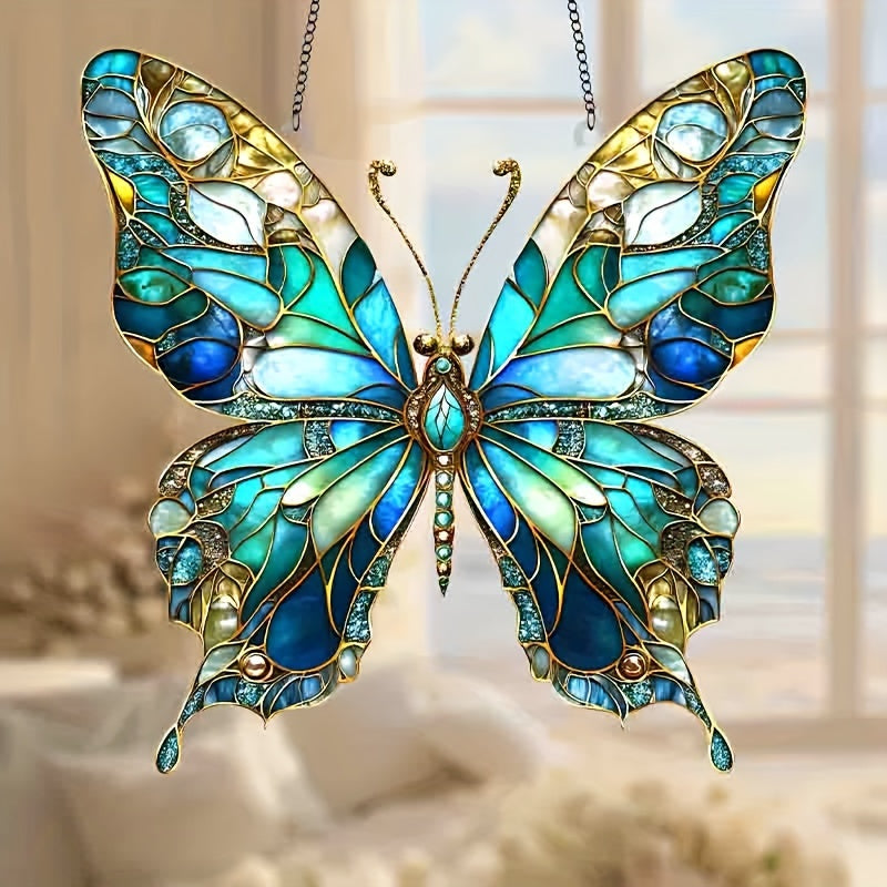 Mariposa de Vitral Hecha a Mano - Adorno Colgante Decorativo de 8