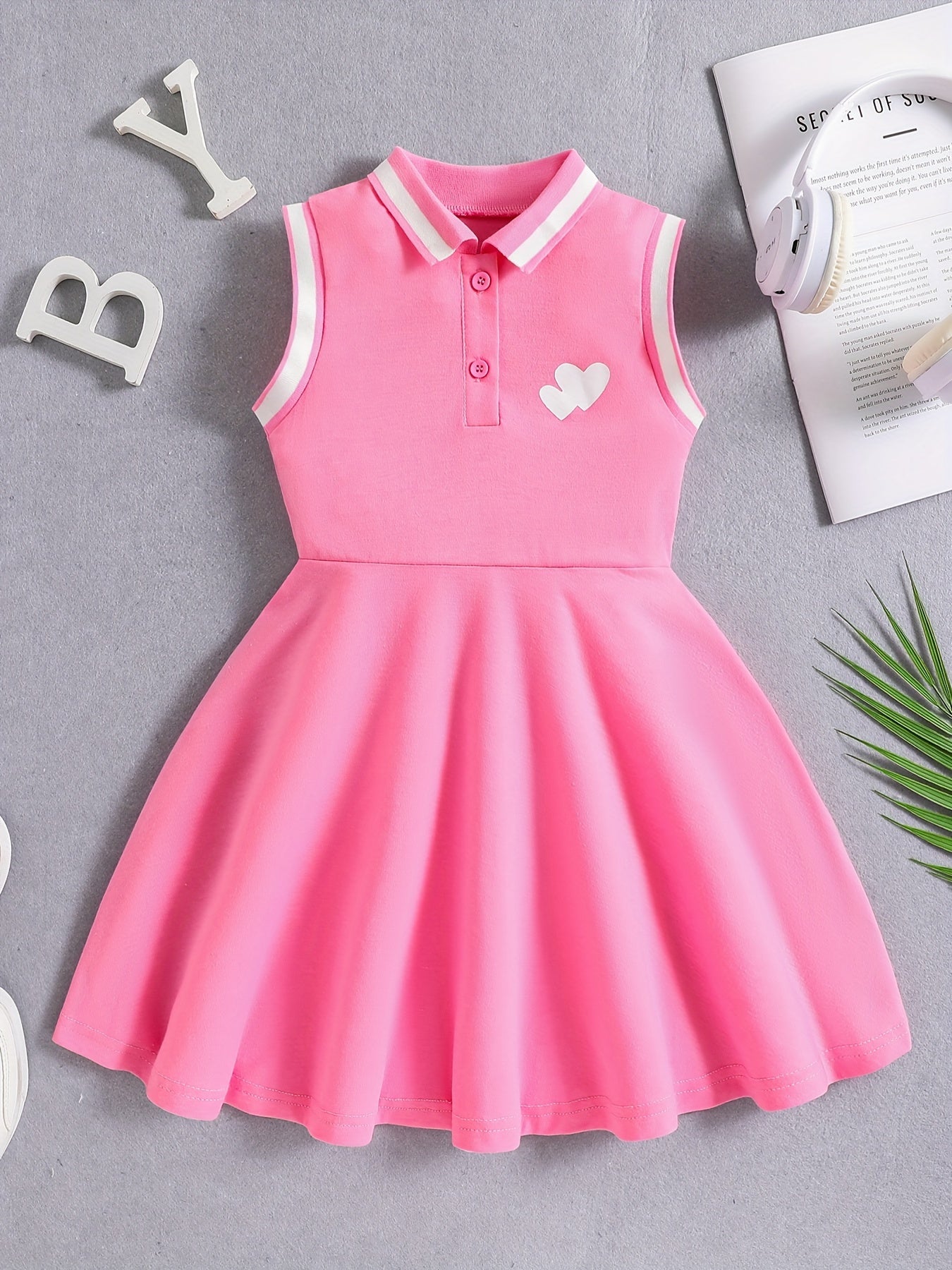 Vestido Deportivo Sin Mangas Para Niñas Con Cuello Estilo Béisbol Y Falda Estilo Patinadora