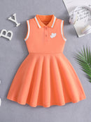 Vestido Deportivo Sin Mangas Para Niñas Con Cuello Estilo Béisbol Y Falda Estilo Patinadora