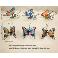 Set de 3 Mariposas Colgantes - Decoración Exterior de Metal y Vidrio