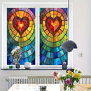 Vitral Colorido con Patrón de Corazón - Decoración para Hogar y Ventanas