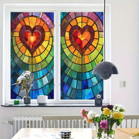 Vitral Colorido con Patrón de Corazón - Decoración para Hogar y Ventanas