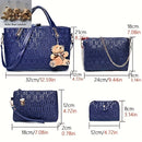 Conjunto De 4 Bolsos Clásicos De Colores Sólidos: Bolso De Hombro Versátil Y De Moda & Bolso De Cadena Cuadrado, Pequeño Bolso De Mano Y Portatarjetas De Crédito