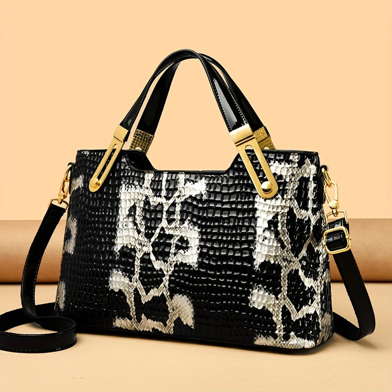 Bolso Tote de PU con Estampado de Leopardo y Serpiente - Estilo Vintage