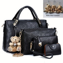 Conjunto De 4 Bolsos Clásicos De Colores Sólidos: Bolso De Hombro Versátil Y De Moda & Bolso De Cadena Cuadrado, Pequeño Bolso De Mano Y Portatarjetas De Crédito