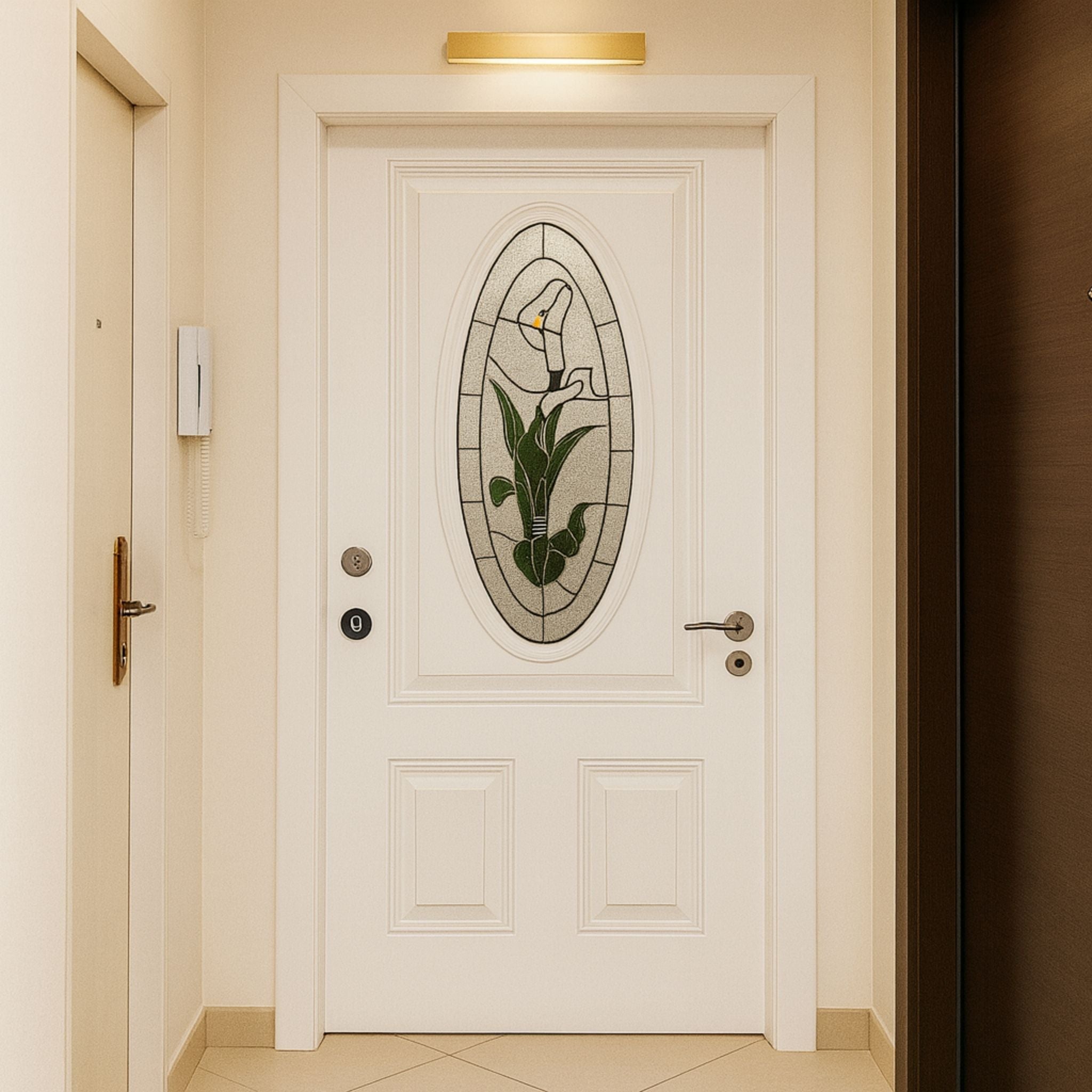 Vitral de Lirios Blancos para Puerta | Tienda de Vitrales ArteFusion Creativa Santo Domingo