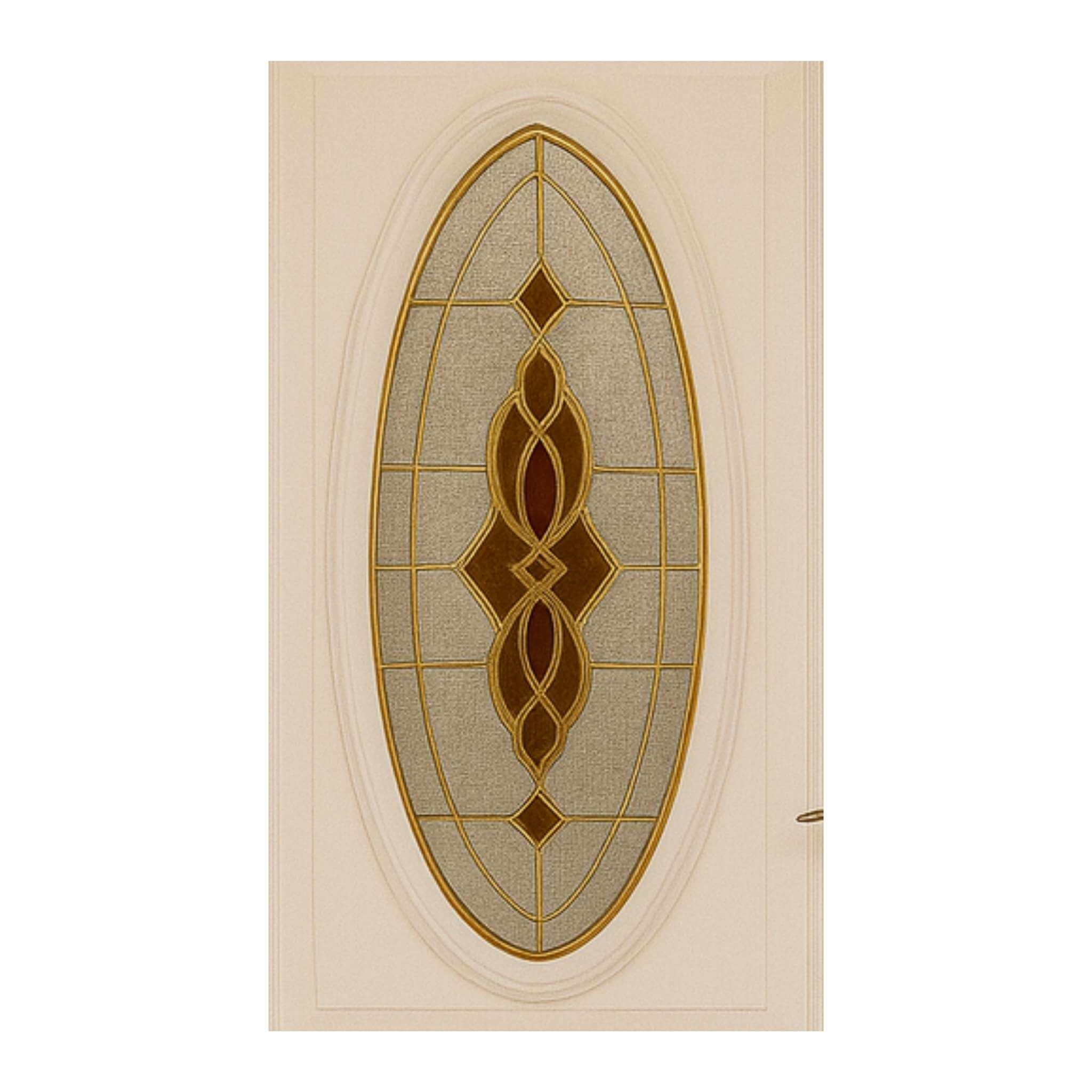 Vitral Ovalado Dorado Geométrico para Puerta | Fabricación de Vitrales ArteFusion Creativa Santo