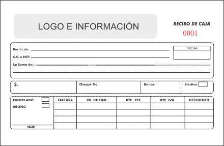 Recibo de caja a un color y una copia - VillaCon Online
